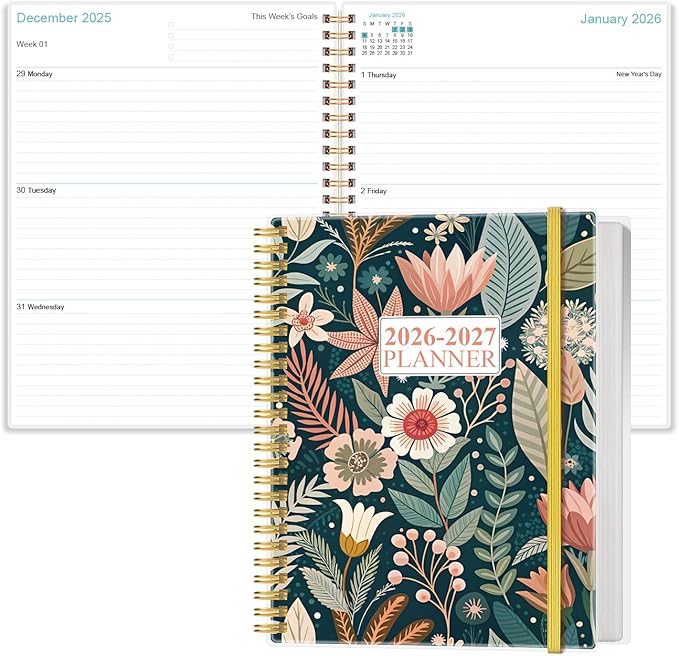 2026-2027 Planner - 18 Months Weekly & Monthly Planner from January 2026 - June 2027, Planners 2026-2027 with Elastic Closure, Inner Pocket, 8.5" x 11", Flower-C
