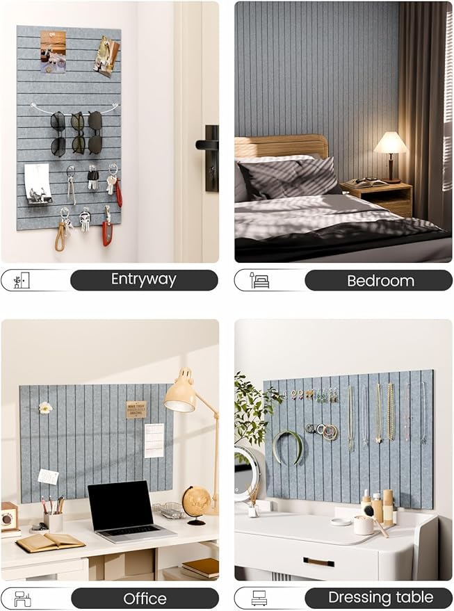 Fluxynara Felt Bulletin Board Tiles -28"x18" with 40 Adhesive Tabs, Cork Board Alternative for Office Decor, Push Pin Board Wall Organizer 6-Pack (Blue Gray)