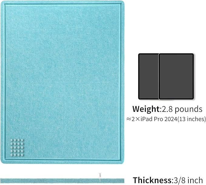 Large Bulletin Board - 48 x 36 Inches, Decorative Felt Pin Board for Wall - 4' x 3' Foldable Photo Display Board with Self-Adhesive Tape, Includes 20 Push Pins - Turquoise Blue