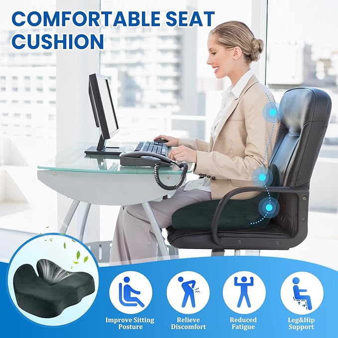 CushZone Seat Cushion, Memory Foam Office Chair Seat Cushion for Office Chairs/Car/Long Trip/Desk Chair/Gaming, X-Large Size for Sciatica & Hip & Tailbone Pain Relief, Sciatica Support (Deep Green)