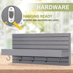 Lwenki Decorative Key Holder for Wall with Shelf, Entryway Shelf with Hooks Holds Leashes, Jackets and Glasses – Sturdy Wood Keyholder Entrance Hanger with Mounting Hardware (Gray, Medium)