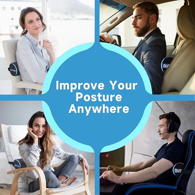 QUTOOL Lumbar Roll, Lumbar Support Pillow for Office Chair with Non-Slip Wider Strap, Back Pain Relief & Posture Improvement, Washable Cover, Office Desk & Car Accessories, Medium Soft