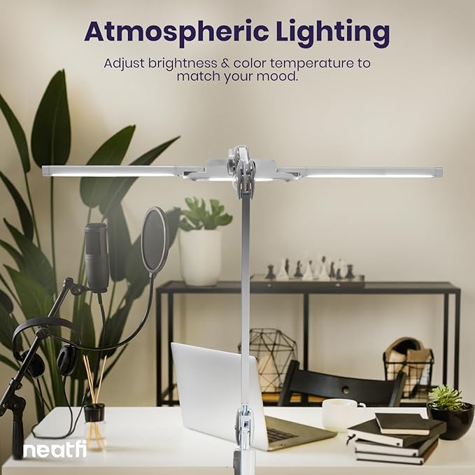 Neatfi LED Desk Lamp, Dimmable Desk Light with 360 SMD LEDs, 30W, CRI 95, Adjustable Color Temperature, Task Lamp for Home, Office, and Workbench (CCT, Silver, 41 Inches)