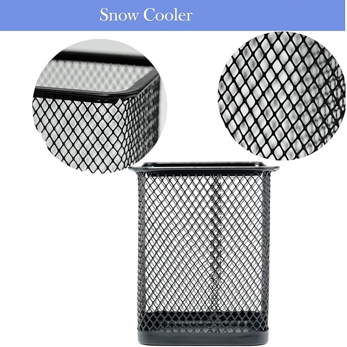 SNOW COOLER Pen Holder Pencil Holder Metal Pen Holder Cup Pencil Holder for Desk Office Pen Pencil Organizer for Desk Black, Square 4 Pack