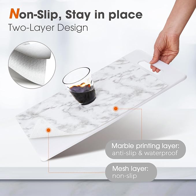 ALIUNI Drawer and Shelf Liner, Non-Slip Kitchen Cabinet Liners Non-Adhesive Thick Strong Grip Waterproof Washable Mats Protect Dresser Shelves Cupboard Bathroom Cabinets, White Marble, 18 in X 20 FT