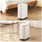 SYNCVIBE Bathroom Trash Can with Soft-Close Lid 3.5 Gallon Stainless Steel Garbage Can with Removable Inner Bucket Slim Trash Bins for Bedroom, Office(Matte White)