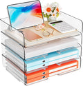 StorBin 4 Trays Paper Organizer Letter Tray, Acrylic Stackable Desk File Organizer, Clear Office Desk Organizer for File Paper, Ipad, Letter, A4 Office File, Books, Notes