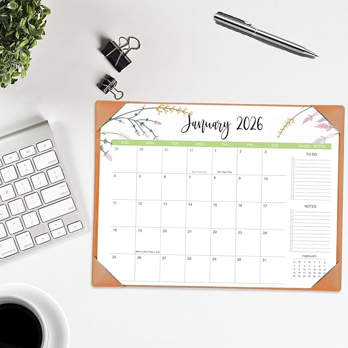 Desk Calendar 2026 with Desk Mat – 22" x 17" Large Desk Pad Calendar Runs from January 2026 to June 2027, Floral Design Desktop Calendar for Home, Office