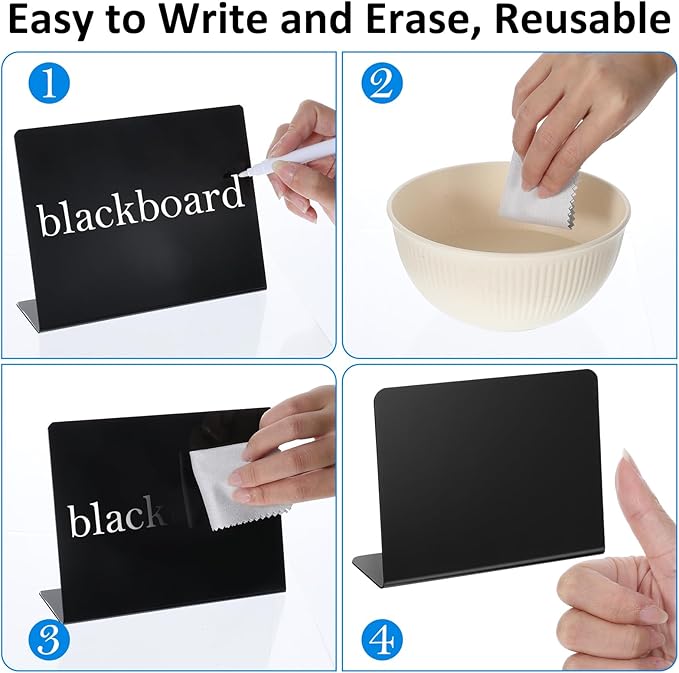 24 Pcs Mini Chalkboard Signs with 8 Chalk Markers and 4 Cleaning Cloth, for Food Labels, Wedding and Bakery, Tabletop Chalkboard Signs, Mini Blackboard Signs