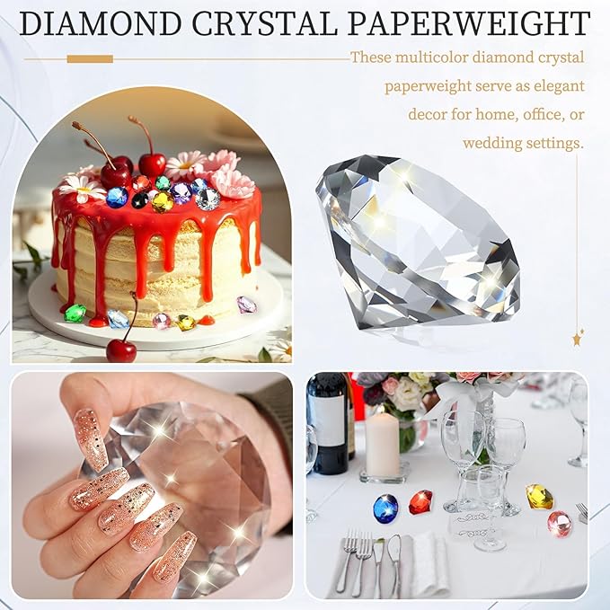 PATIKIL 8 Pcs Diamond Crystal Paperweight, 40mm / 1.57 Inch Crystal Paperweight Paper Weight for Home Office Desktop Table Decor Wedding Party Jewelry Ornaments, Clear