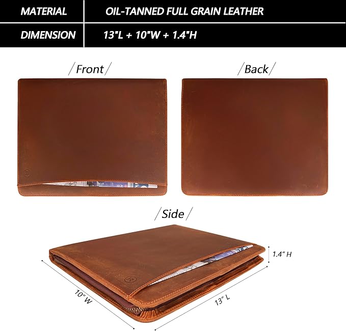 JinRuiKJ Leather Portfolio for Men, Business Portfolio Binder for A4/Pad, Leather Portfolio Folder Organizer with Notepad Holder, Card Slots, Pen Loop, 10 x 13 in, Professional Gift Set - Light Brown