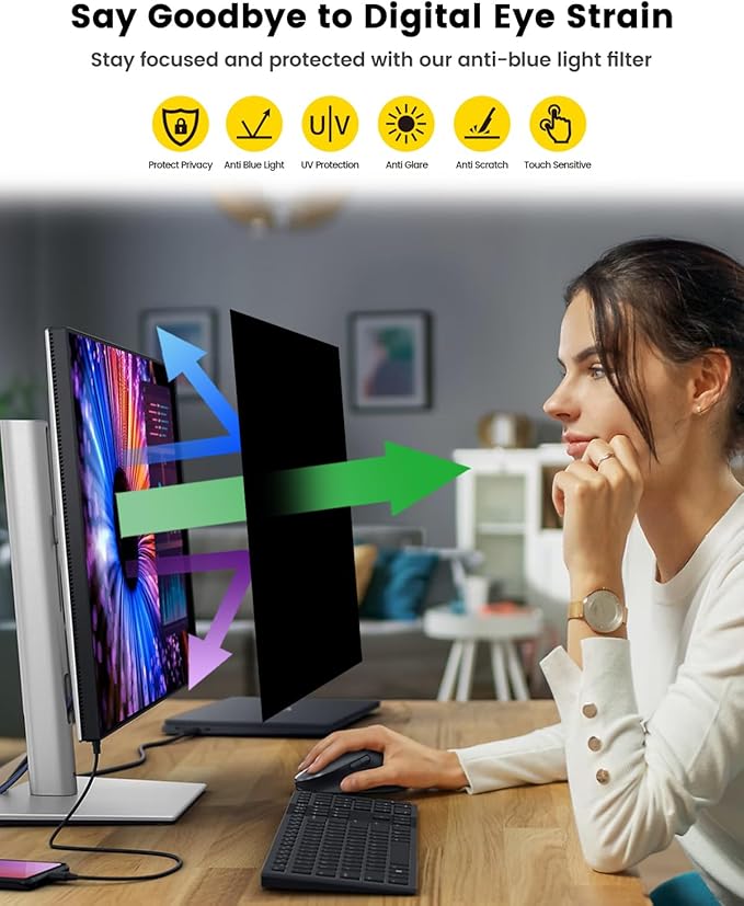 F FORITO 22 Inch 16:10 360°Privacy Screen Protector for Computer Monitor, Removable Eye Protection Anti Blue Light Anti Glare Computer Screen Privacy Shield for 22" Widescreen Monitors