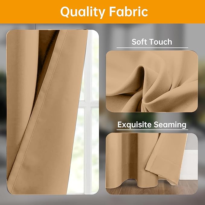 hoeflife Room Divider Curtains Blackout Floor to Ceiling Curtain with Hook Wall Mount Sliding Door Curtains Ceiling Mount Extra Wide Curtain Wall Divider for Room Separation (Khaki, W100 x H84 Inch)