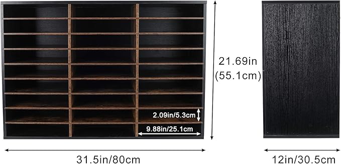 TQVAI Wood Literature Organizer, 27 Slots Hold 13500 Sheets A4 Papers, Wooden Desk File Paper Storage Organizer with Adjustable Shelves, Mailbox Cubbies for Office Home Classroom, Black/Archaize