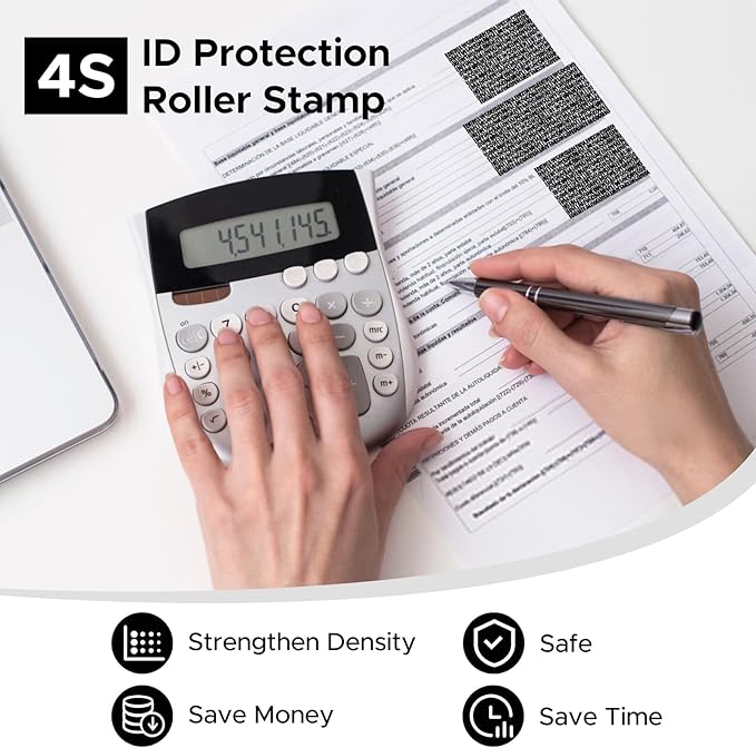 Miseyo Identity Theft Protection Roller Stamp Guard Your ID - White(3 Refill Ink Included)