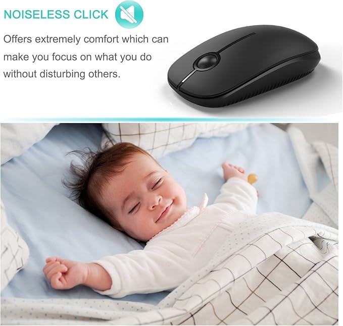 VssoPlor Wireless Mouse, 2.4G Slim Portable Computer Laptop Mouse with Nano Receiver Quiet Silent Optical Mice for Notebook, PC, Laptop, Computer-Black