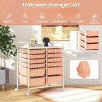 LDAILY 12 Drawer Rolling Storage Cart, Craft Cart Organizer on Wheels w/Metal Frame, Large Capacity & Smooth Drawer, Rolling Cart w/Drawers for Classroom, Office