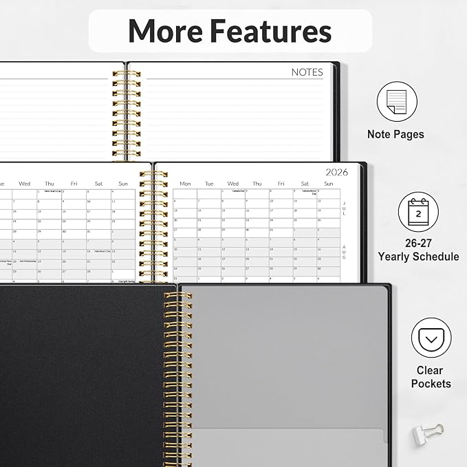 SUNEE 2026-2027 Planner - 24 Months (Jan 2026 - Dec 2027) - 7"x10" Monthly Spreads & Yearly Planner, Black