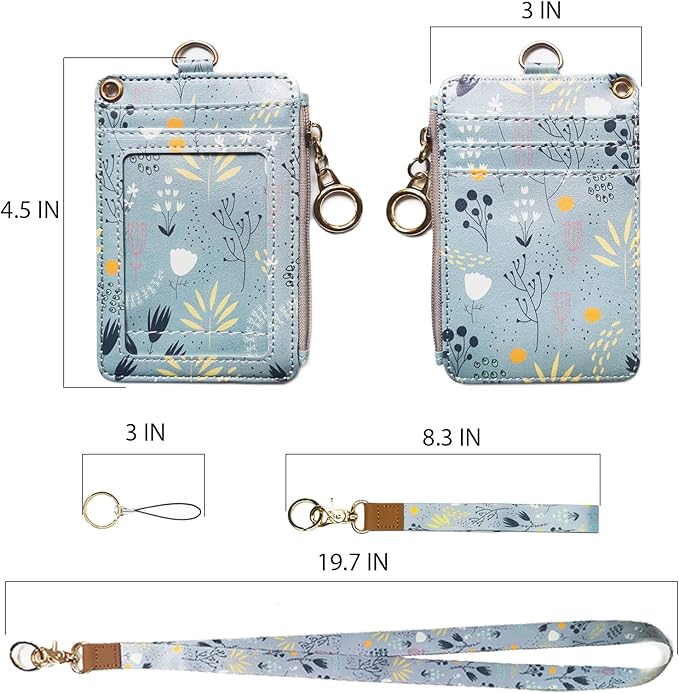 bolimoss Lanyard Wallet,Wallet Lanyard,lanyards for id Badges,lanyards for id Badges for Women,Lanyard Wallet for Women,Fashion Badge Holder with Zipper (Light Blue)