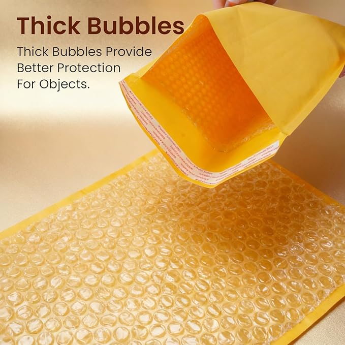 Yellow Kraft Bubble Mailer Envelopes, Large Bubble Mailers 10.5x15 Inch, 25 Pack Padded Envelopes, Self-Seal Shipping Envelope,Tear-Resistant Mailing Envelopes Padded