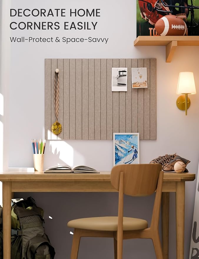 Fluxynara Felt Bulletin Board Tiles -28"x18" with 40 Adhesive Tabs, Cork Board Alternative for Office Decor, Push Pin Board Wall Organizer 6-Pack (Taupe)