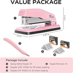 Marsrock Desktop Stapler, Swing-Arm Swivel Stapler, 50 Sheet Capacity, 2000 Staples and Staple Remover, Rotatable Heavy Duty Staplers for Office, Home, Classroom, Booklet, Book Binding,Pink