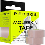 Pebbos Moleskin Tape – 1in x 16ft – Anti-Friction Cushioning Tape | Water-Resistant & Hypoallergenic | Thin Moleskin Athletic Tape for Running, Hiking, Walking – 2 Rolls