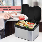 Dullrout Compost Bin for Countertop, Compost Bucket Indoor Sealed, Food Waste Caddy, 1.13 Gallon Kitchen Compost Container with Lid, Compact and Easy Clean, Black Matte