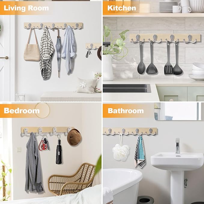 CBWLWJ 20 Pack Coat Hooks Wall Hooks for Hanging, Heavy Duty Double Prong Metal Hook Wall Mounted for Living Room, Bathroom, Kitchen, Bedroom for Coat, Bag, Scarf, Towel, Hat, Key, Cup (Silver)
