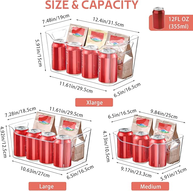 AntStep Clear Plastic Storage Bins - 12 Pack Pantry Organizers and Storage, Clear Pantry Organizer Bins, X-Large Plastic Containers with Handle for Kitchen,Freezer,Cabinet,Closet,Bathroom Under Sink