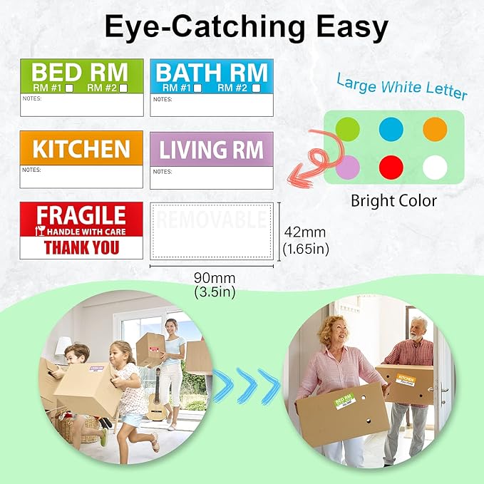 Yoget 42x90mm Large Home Moving Labels for Apartment Moving, 4 Different Color Coded Packing Stickers + 40Pcs Fragile Stickers + 40 Pcs Removable Blank Furniture Labels (240 Labels)