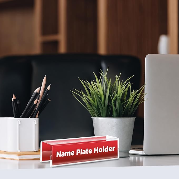 Cinnvoice 10 Pcs 2.25 Inch Cubicle Name Plate Holders Bulk Clear Double Sided Name Sign Tags for Home Library Doors Office Classroom 8.5 x 2.5 x 2.4 Inch
