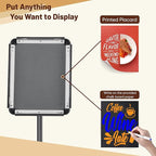 Newzueby Adjustable Pedestal Floor Stand Sign Holder for 8.5*11 inches Poster or chalk board, Snap open frame,360° Rotation,Outdoor Indoor Standing Display Sign Holders for advertising ,Black