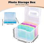 Find Scrapblooms 5×7 Photo Storage Box With Handle,Plastic photo keeper With 6 inner 5×7inch photo cases,Card Organzier Craft Storage box for pictures,stamps,seeds (Colorful With Handle)