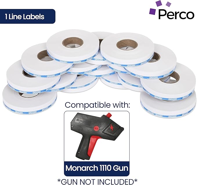 Perco Blue Reverse Print on White Grocery Labels to fit Monarch 1110 Price Gun, 16 Rolls - 17,000 Labels