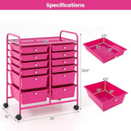 Giantex 12 Drawer Rolling Storage Cart Tools Scrapbook Paper Office School Organizer (Hot Pink)
