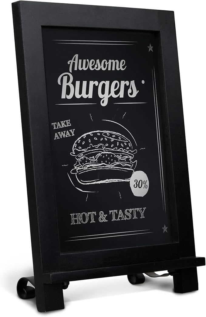 HBCY Creations Black Wooden Tabletop Chalkboard with Legs/Vintage Wedding Table Sign/Small Kitchen Countertop Memo Board/Antique Wooden Frame (9.5” x 14” Inches) (4 - Black)