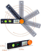 Rainyb Digital Angle Finder Tool 5 inch Pocket Protractor 0-360 degree LED Digital Protractor with Horizontal Bubble Levels and Ruler Meter Accurate Tool for Carpenters,Woodworkers,Fabricators（5 inch）