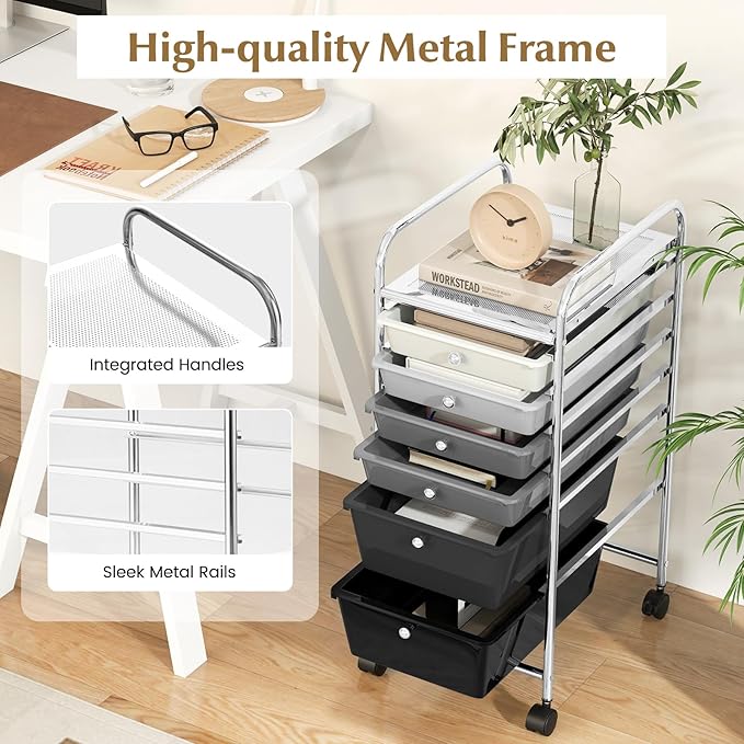 RELAX4LIFE 6-Drawer Rolling Storage Cart - Classroom Organization on Wheels w/Removable Plastic Drawers, Mobile Art Craft Cart for School Paper Home Office, Utility Cart with Drawers (Gradient Grey)