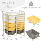 COSTWAY 15 Drawer Rolling Storage Cart, Multipurpose Mobile Storage Organizer w/Removable Drawers & Metal Frame, Utility Tools Paper Organizer on Wheels for Home, Office (Yellow, Beige & Grey)