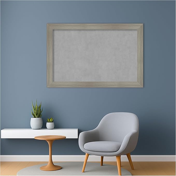 Amanti Art Grey Framed Magnetic Board 24x36 Large Vision Board for use with Magnets, 100% Metal Sheet to Display Items as Office Decor or for Home Organization in mudroom, Kitchen or Kids Room