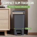 accep Bathroom Trash Can with Lid, 2.6 Gallon /10 Liter Small Garbage Can, Press Top Bin & Step Metal Pedal Trash Bin Wastebasket for Bedroom, Office, Kitchen, Dorm (Black Gray)
