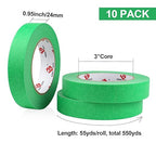 BOMEI PACK Painters Tape 1 Inch - Green Paint Tape 10 Rolls x 1 Inch x 55 Yards - Painter's Tape Green Masking Tape for Walls Painting, DIY Crafting, and School Projects, Total 550 Yards