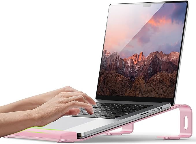 JCZT Aluminum Laptop Stand, Notebook Stand with Wrist Rest, Ergonomic Detachable Laptop Mount, Computer Stand Compatible with 10-17'' All Laptops Such as MacBook Air Pro/HP/Dell/Lenovo, Pink