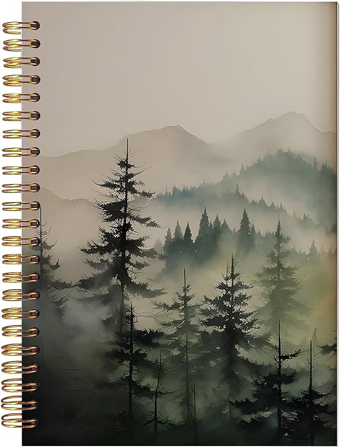 BitKan Nature Misty Forest Spiral Notebook, Rustic Pine Tree Journal, Green Forest Landscape Journal for Women, Nature Lovers Gifts for Women Notebook 5.5x8.3 Inch-392