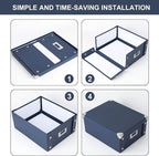 DLUGOPIS Checks Storage Box with Lid Document Boxes Banker Boxes Document Bin Foldable Cardboard Record Boxes For Business Pesonal Orangize Files 12"x10"x5"(Navy Blue, 1 pcs)