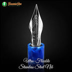 Jaipur V2 Piston Filled Refillable Fountain Pen - Blue Ultra Flex Cursive Pen w/Stainless Steel Nib - Luxury Pens w/Acrylic Body & Ebonite Feed - Fountain Pens for Journaling & Calligraphy