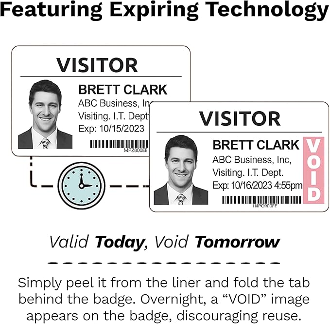 Threshold 4-Inch Tab Expiring Visitor Badges on a Roll | 1 Roll (250 Badges) Compatible with Zebra/Dymo450/IDPRT/Seiko Direct Thermal Printers | Name Tags | Hospital, Office & Secretary Supplies