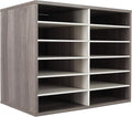TQVAI Wood Literature Organizer, 12 Slots Hold 6000 Sheets A4 Papers, Wooden Desk Paper File Storage Organizer with Adjustable Shelves, Mailbox Cubbies for Office Home Classroom, Retro Grey/White