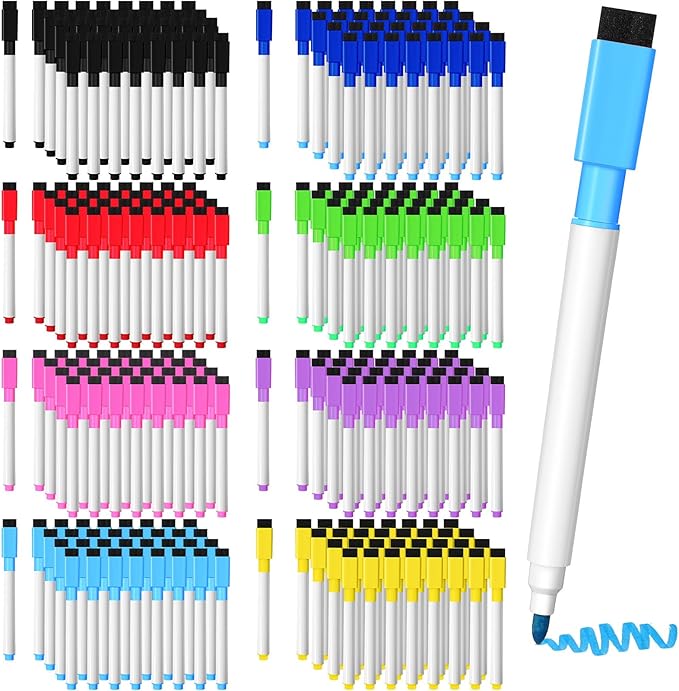 Kosiz 200 Pcs Magnetic Dry Erase Markers Fine Point Tip Whiteboard Markers with Eraser Cap Magnetic Dry Erase Pens Erasable Pens for Whiteboard Boards (Colorful)
